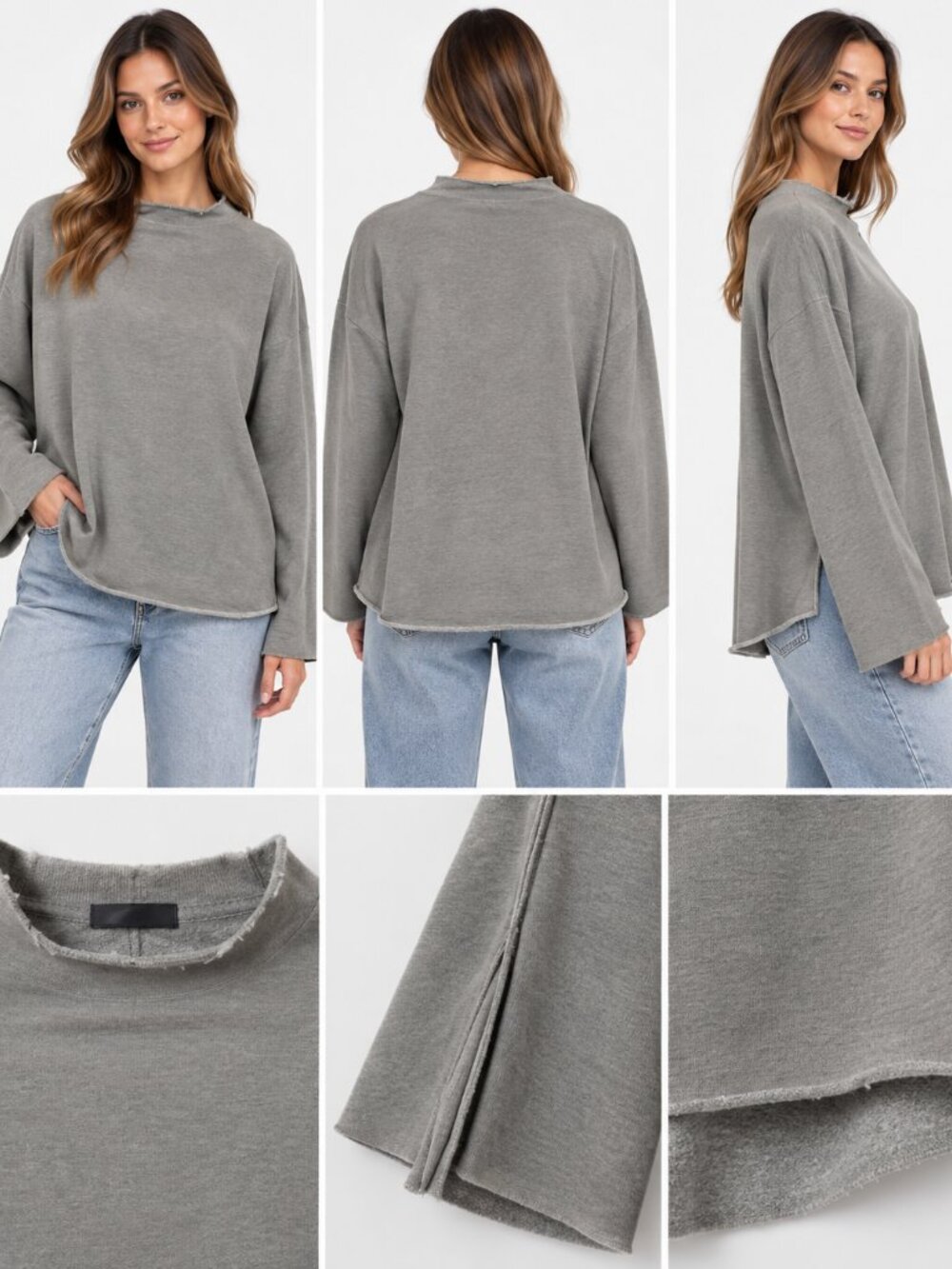 Grade & Gather Gray Cotton Mock Neck Sweatshirt Size S